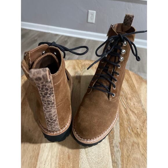 Dolce Vita Women's Avena Combat Boot, women’s size 6, brown leather Leopard - Picture 1 of 8